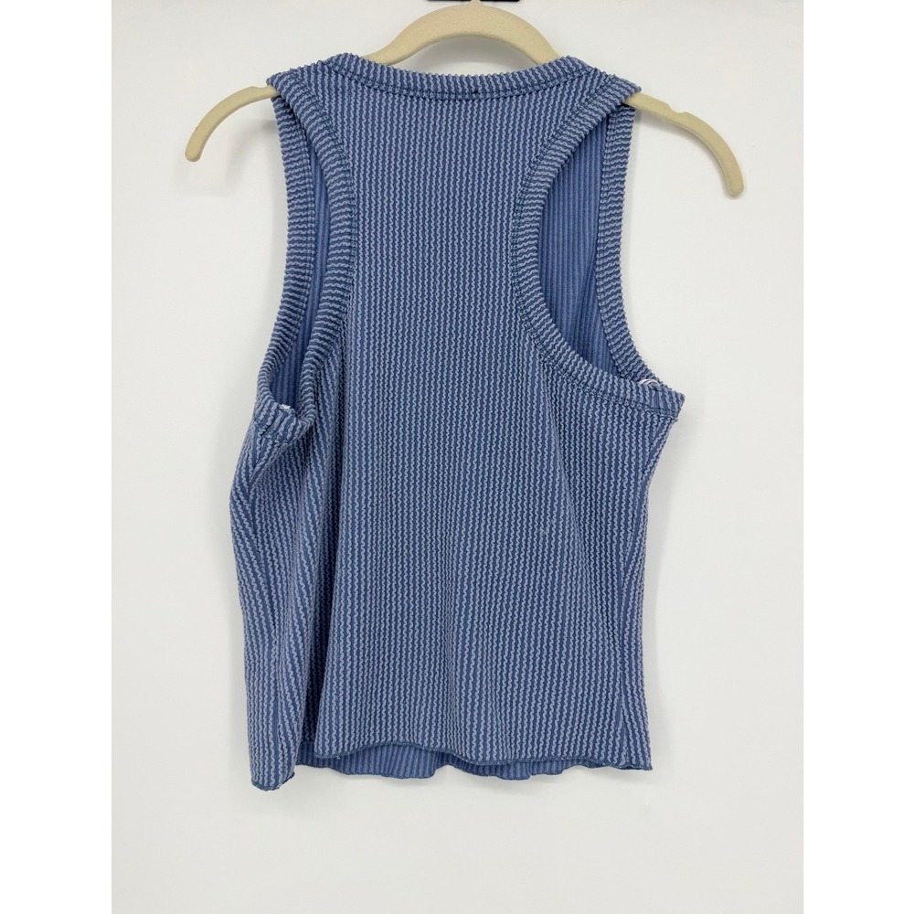 Lulus Blue White Ribbed Textured Racerback Tank Top Medium - Picture 4 of 5